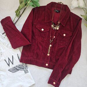 Forever 21 Burgundy Corduroy Cropped Trucker Jacket Size M